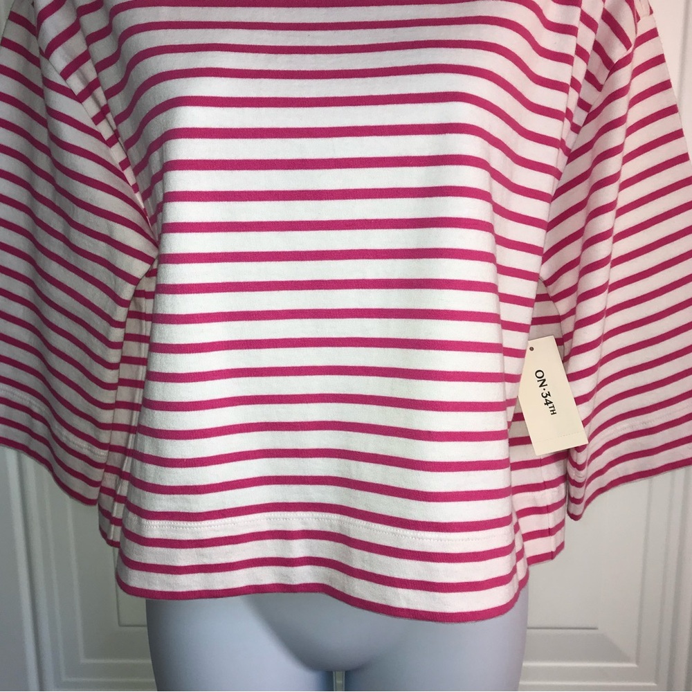 On 34th Women’s XS Cotton Fuchsia Pink Stripe boat neck wide 3/4 sleeve top NWT - Picture 6 of 13